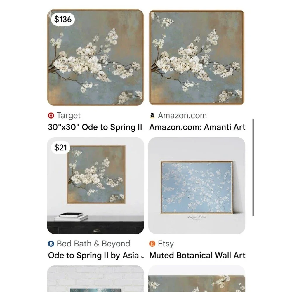 #2319*”9x13” Silver & Framed Blue Floral Wall Art - Serene Blossoms